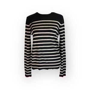 Zadig & Voltaire Medium Cashmere Striped Knit Top Raw Hem Crew Neck Light